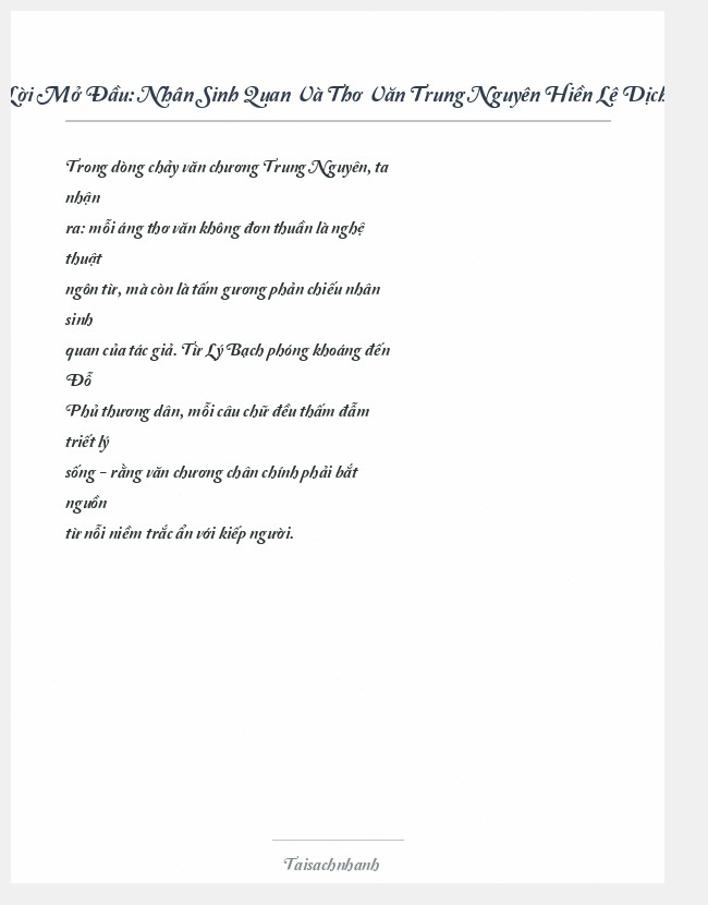 Trích đoạn Nhân Sinh Quan Và Thơ Văn Trung Nguyên Hiền Lê Dịch