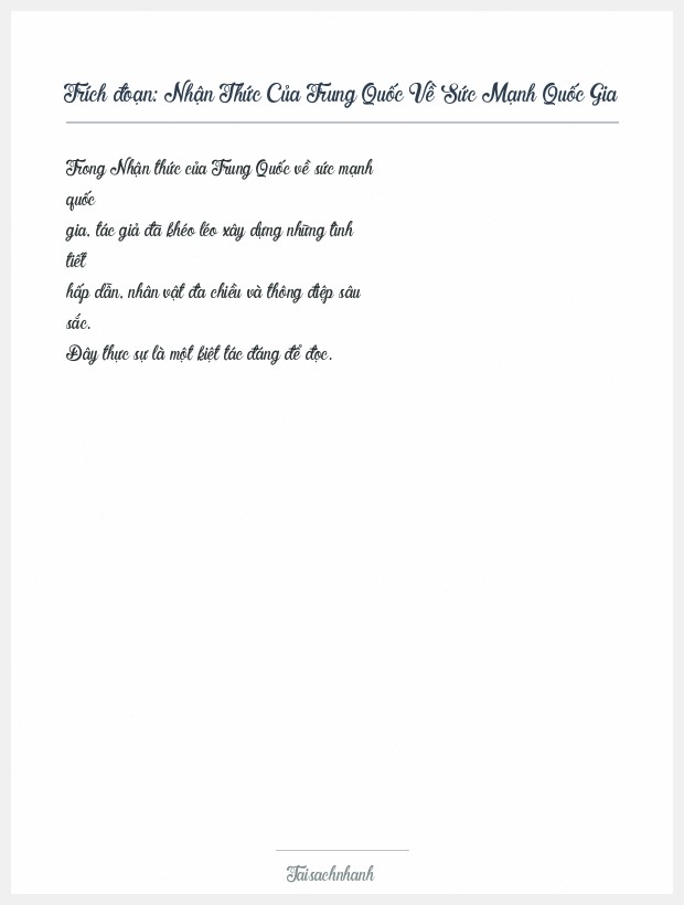 Trích đoạn Nhận Thức Của Trung Quốc Về Sức Mạnh Quốc Gia