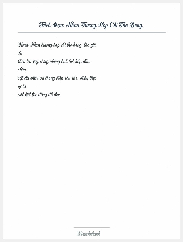 Trích đoạn Nhan Truong Hop Chi Tho Bong