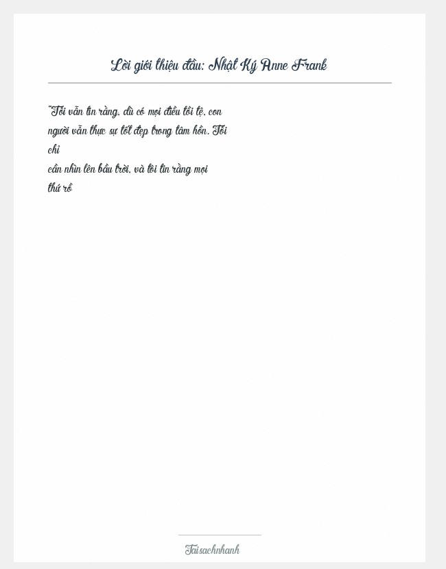 Trích đoạn Nhật Ký Anne Frank