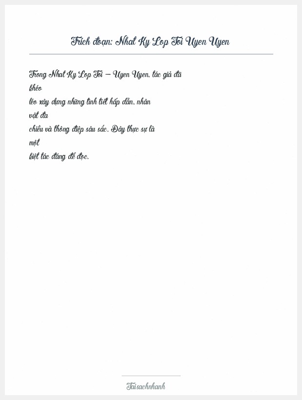 Trích đoạn Nhat Ky Lop Toi Uyen Uyen