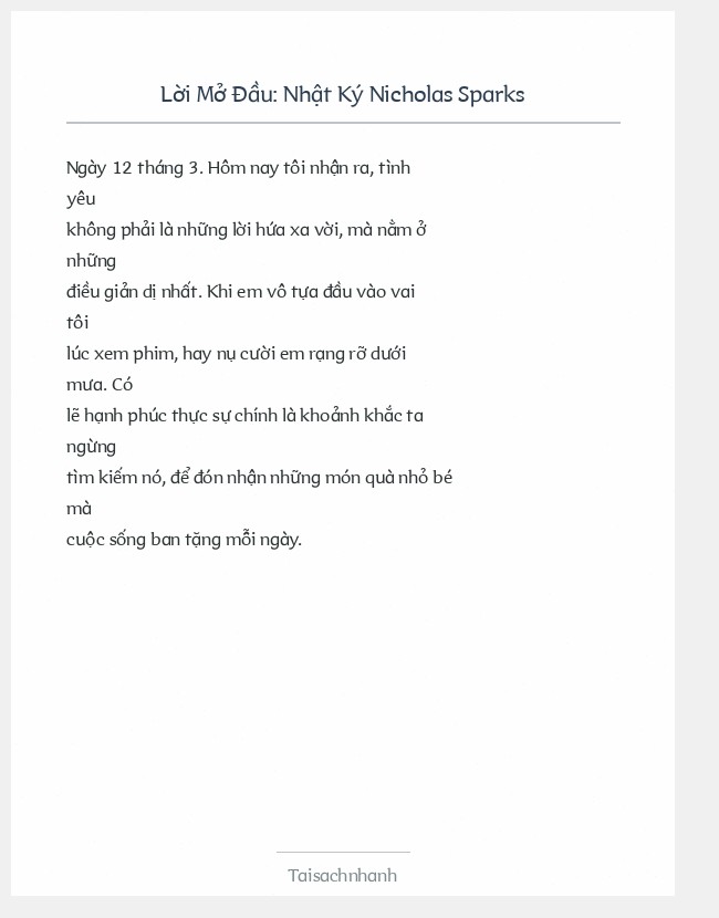Trích đoạn Nhật Ký Nicholas Sparks