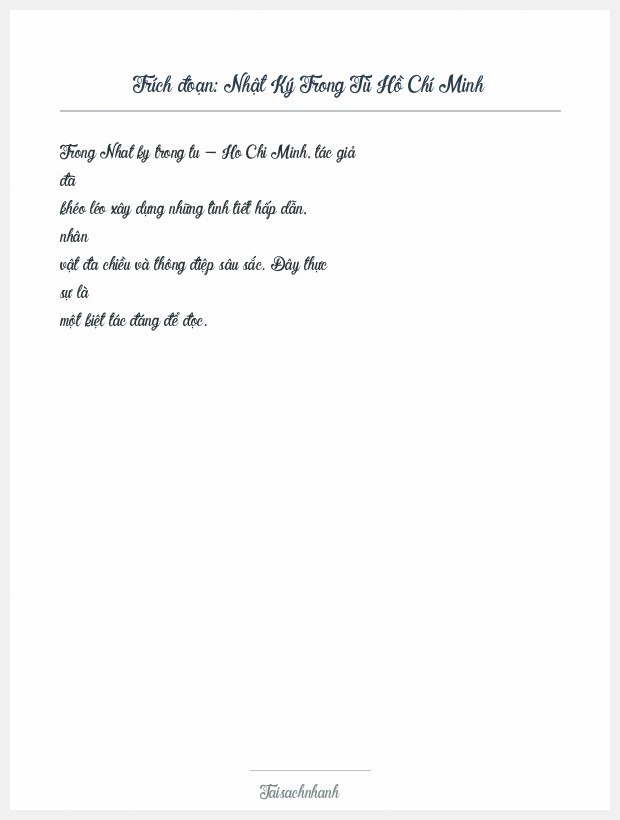 Trích đoạn Nhật Ký Trong Tù Hồ Chí Minh