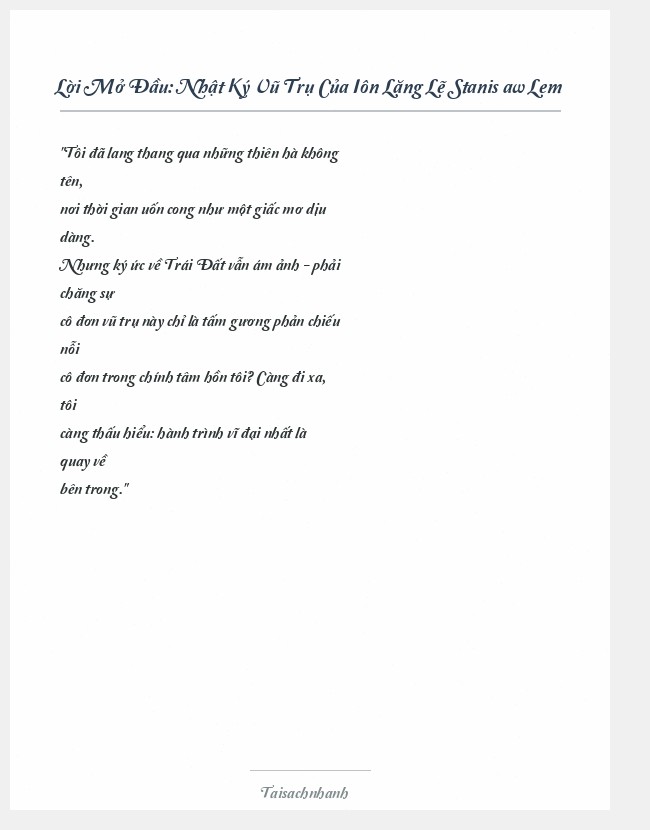 Trích đoạn Nhật Ký Vũ Trụ Của Iôn Lặng Lẽ Stanisław Lem