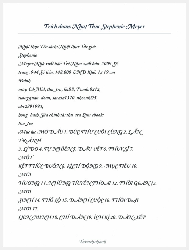 Trích đoạn Nhat Thuc Stephenie Meyer