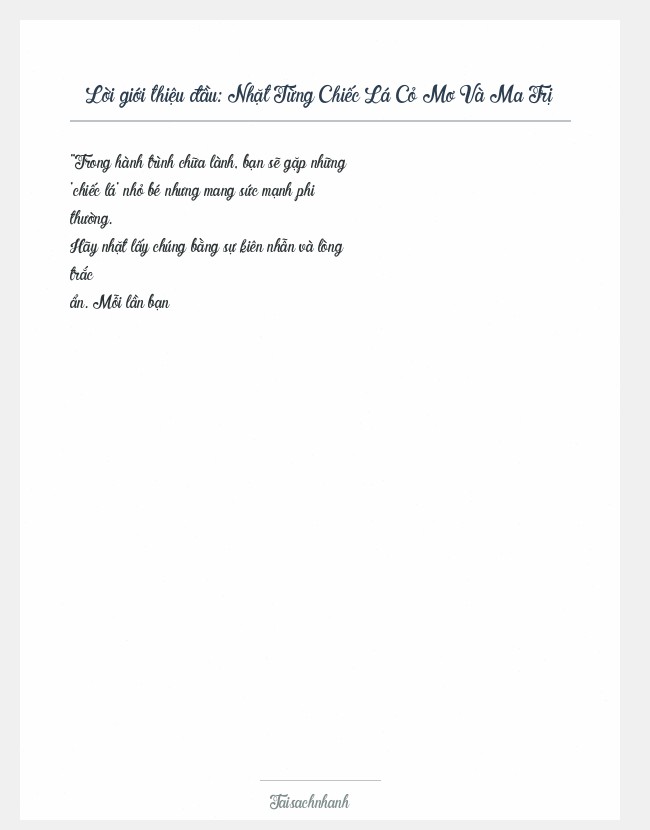 Trích đoạn Nhặt Từng Chiếc Lá Cỏ Mơ Và Ma Trị