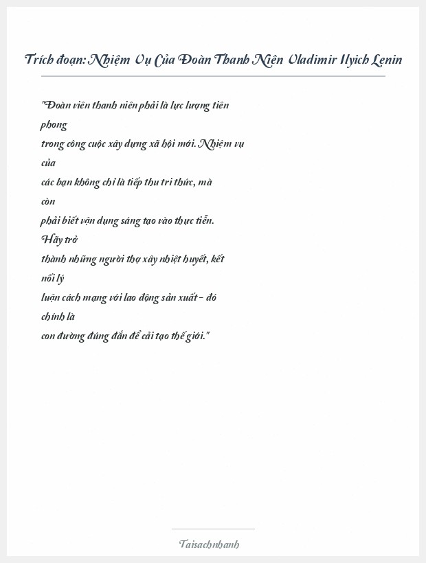 Trích đoạn Nhiệm Vụ Của Đoàn Thanh Niên Vladimir Ilyich Lenin