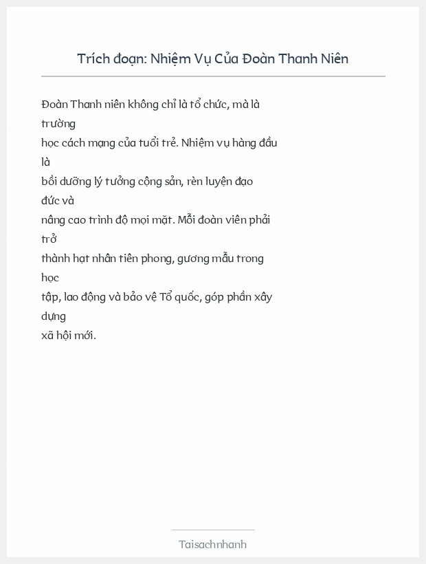Trích đoạn Nhiệm Vụ Của Đoàn Thanh Niên