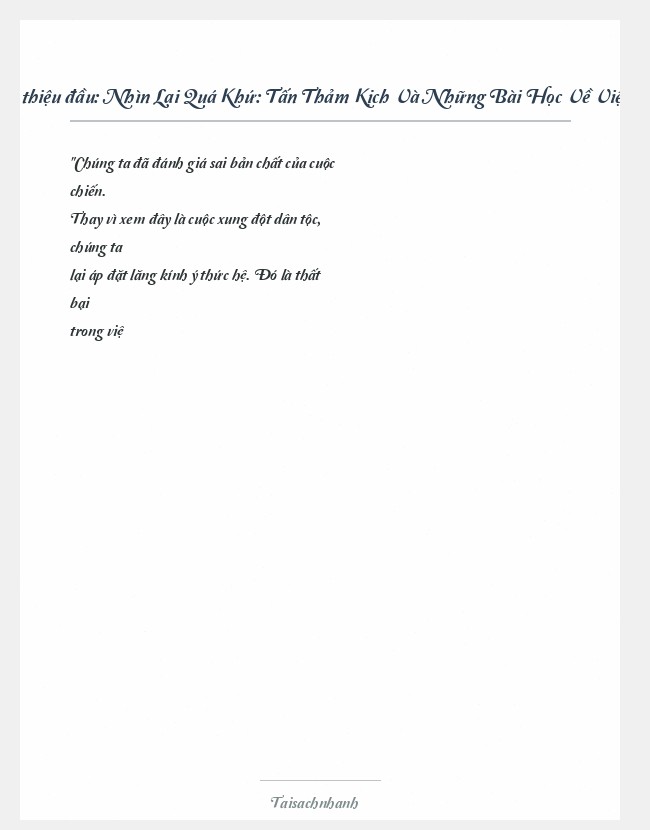 Trích đoạn Nhìn Lại Quá Khứ: Tấn Thảm Kịch Và Những Bài Học Về Việt Nam