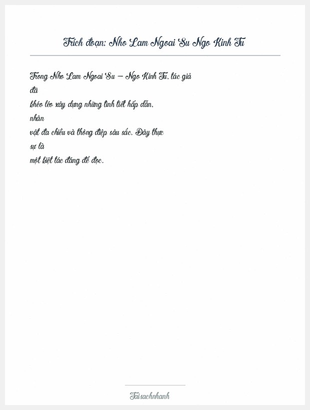 Trích đoạn Nho Lam Ngoai Su Ngo Kinh Tu