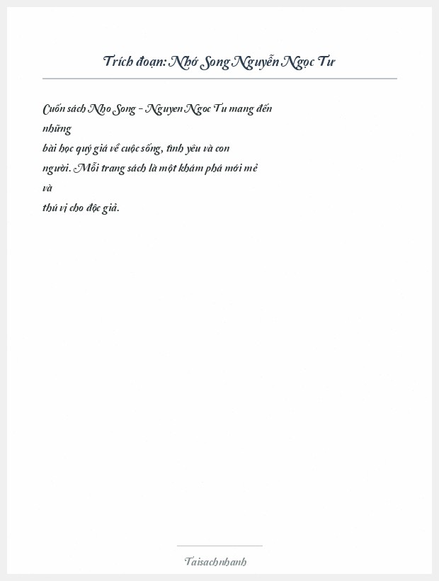 Trích đoạn Nhớ Song Nguyễn Ngọc Tư