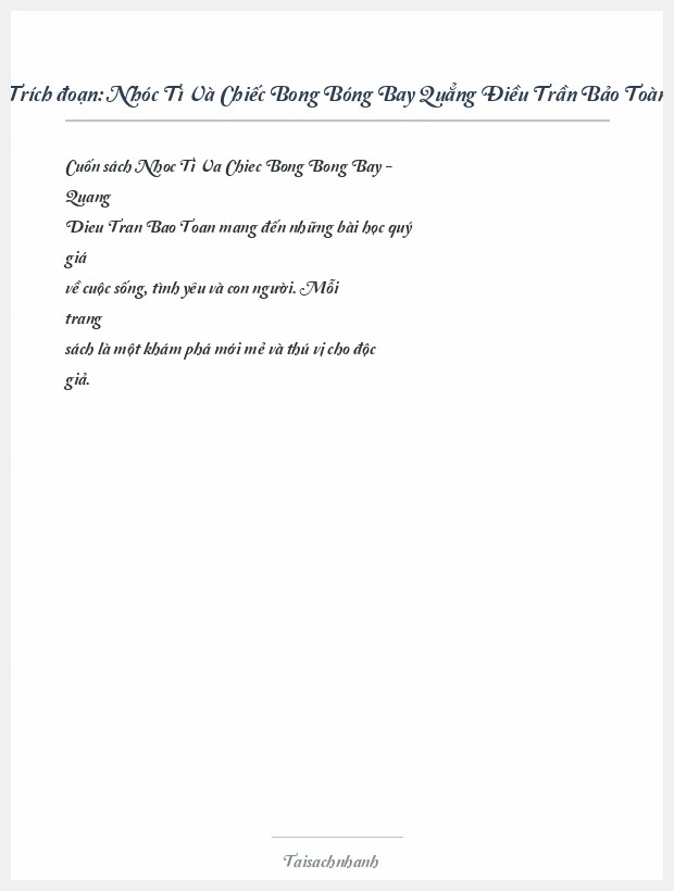 Trích đoạn Nhóc Tì Và Chiếc Bong Bóng Bay Quẳng Điều Trần Bảo Toàn