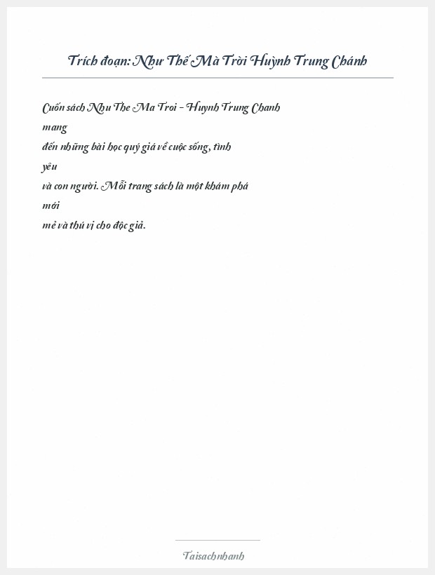 Trích đoạn Như Thế Mà Trời Huỳnh Trung Chánh