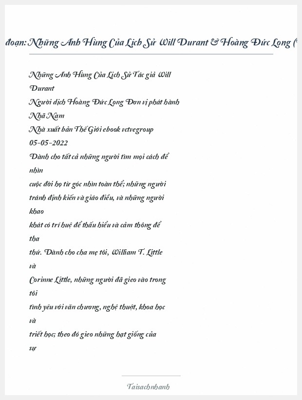 Trích đoạn Những Anh Hùng Của Lịch Sử Will Durant & Hoàng Đức Long (Dịch)