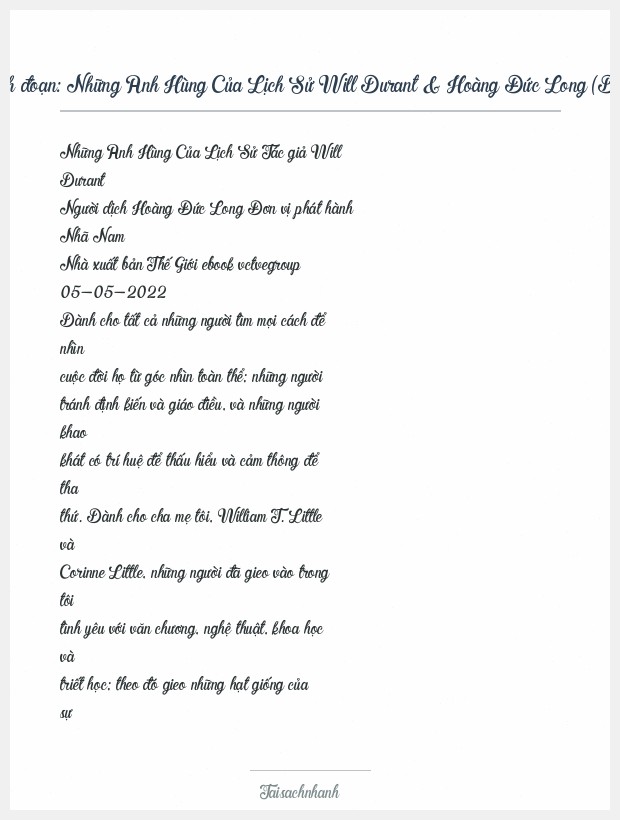 Trích đoạn Những Anh Hùng Của Lịch Sử Will Durant & Hoàng Đức Long (Dịch)