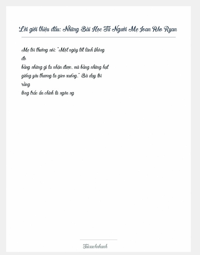 Trích đoạn Những Bài Học Từ Người Mẹ Joan Aho Ryan