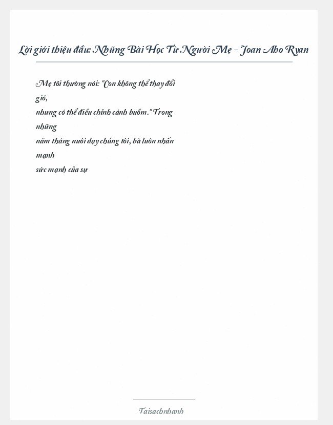 Trích đoạn Những Bài Học Từ Người Mẹ - Joan Aho Ryan