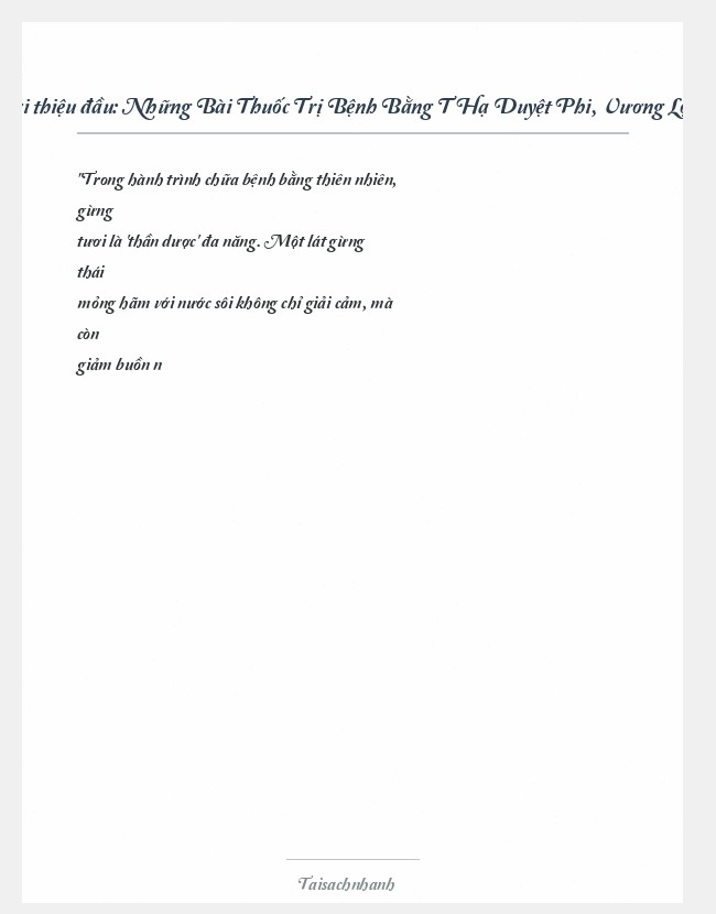 Trích đoạn Những Bài Thuốc Trị Bệnh Bằng T Hạ Duyệt Phi, Vương Lợi Kiệt
