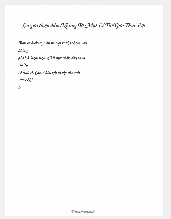 Trích đoạn Những Bí Mật Về Thế Giới Thực Vật