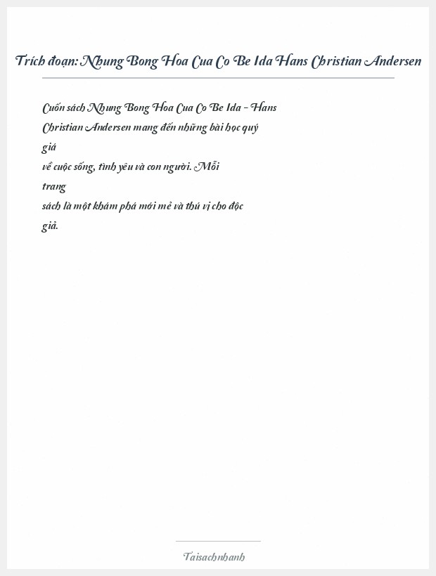 Trích đoạn Nhung Bong Hoa Cua Co Be Ida Hans Christian Andersen