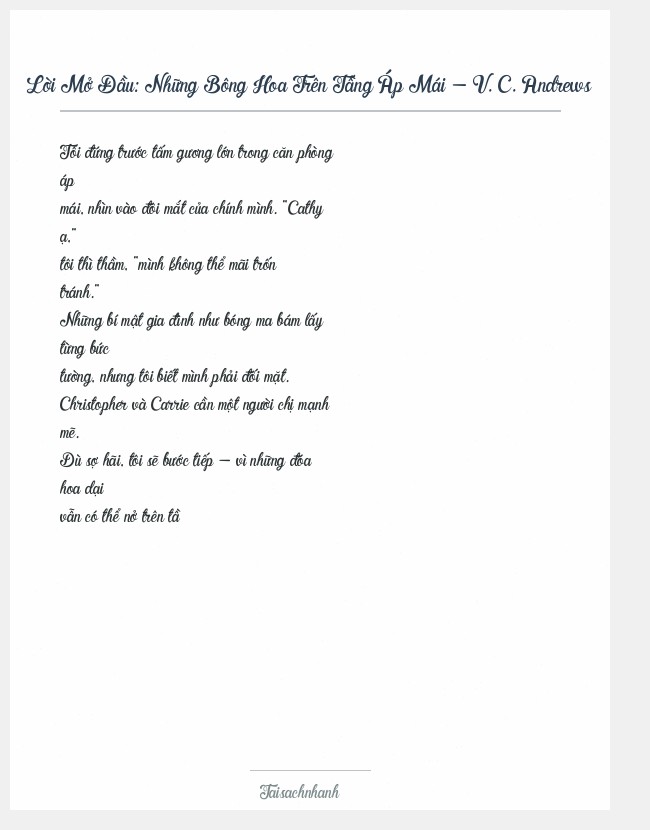 Trích đoạn Những Bông Hoa Trên Tầng Áp Mái - V. C. Andrews