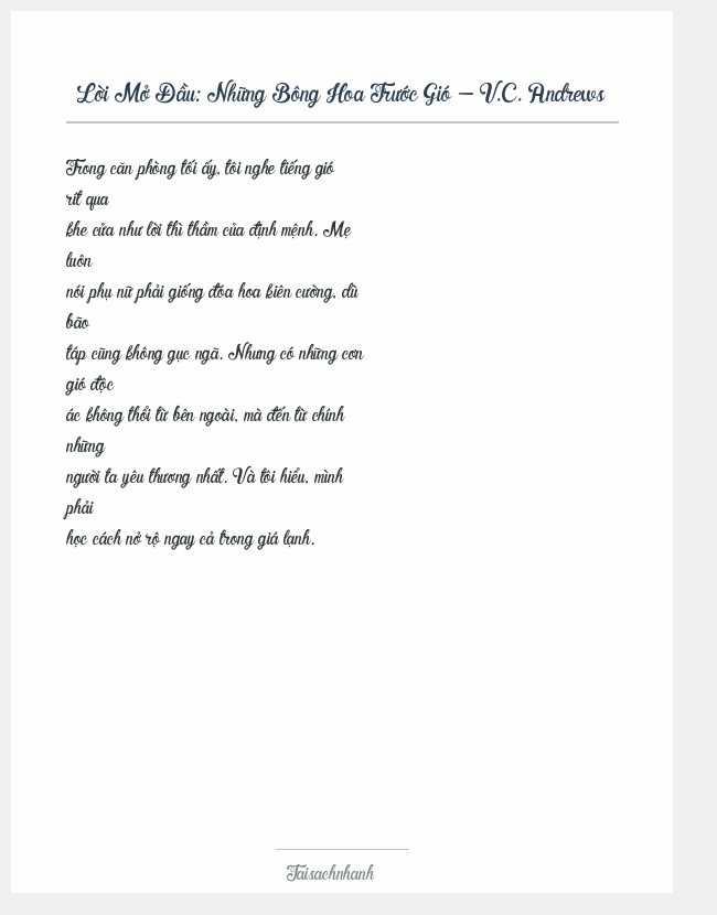 Trích đoạn Những Bông Hoa Trước Gió - V.C. Andrews