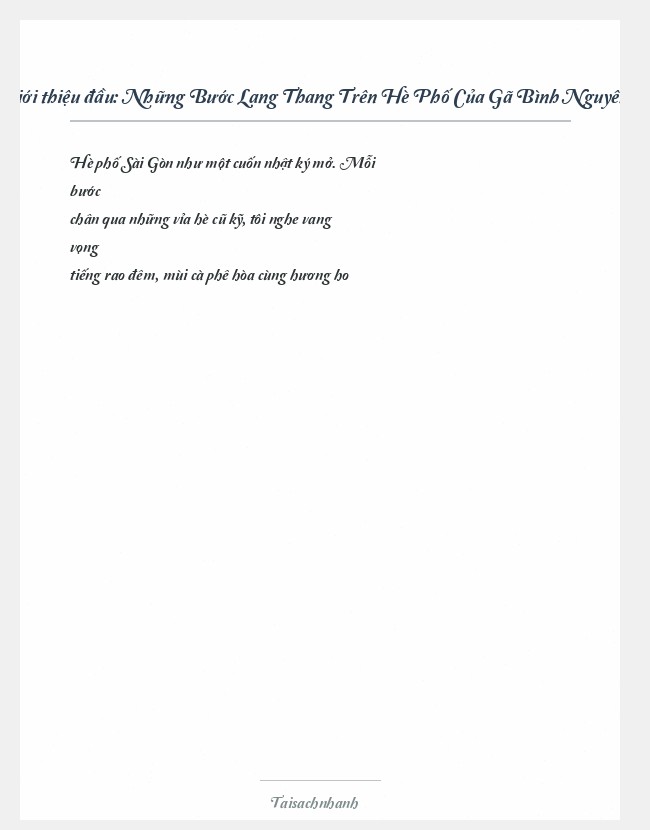 Trích đoạn Những Bước Lang Thang Trên Hè Phố Của Gã Bình Nguyên Lộc