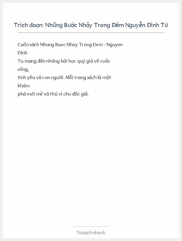 Trích đoạn Những Bước Nhảy Trong Đêm Nguyễn Đình Tứ