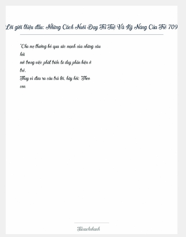 Trích đoạn Những Cách Nuôi Dạy Trí Tuệ Và Kỹ Năng Của Trẻ 709