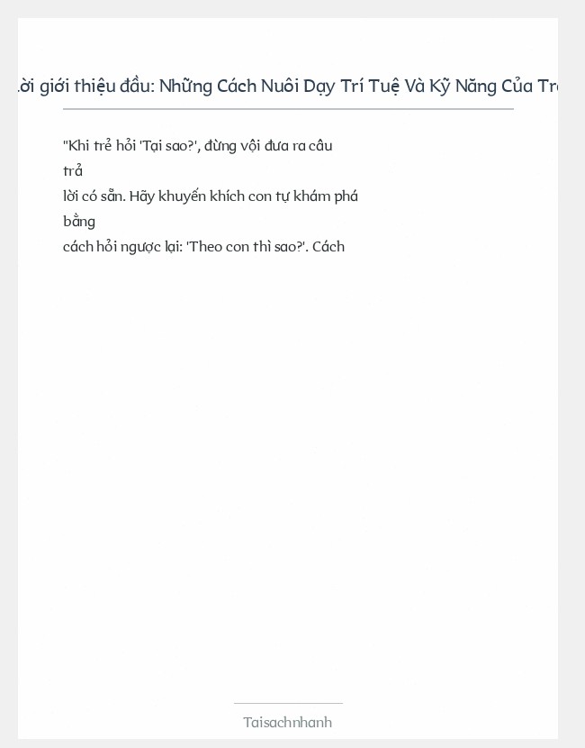 Trích đoạn Những Cách Nuôi Dạy Trí Tuệ Và Kỹ Năng Của Trẻ
