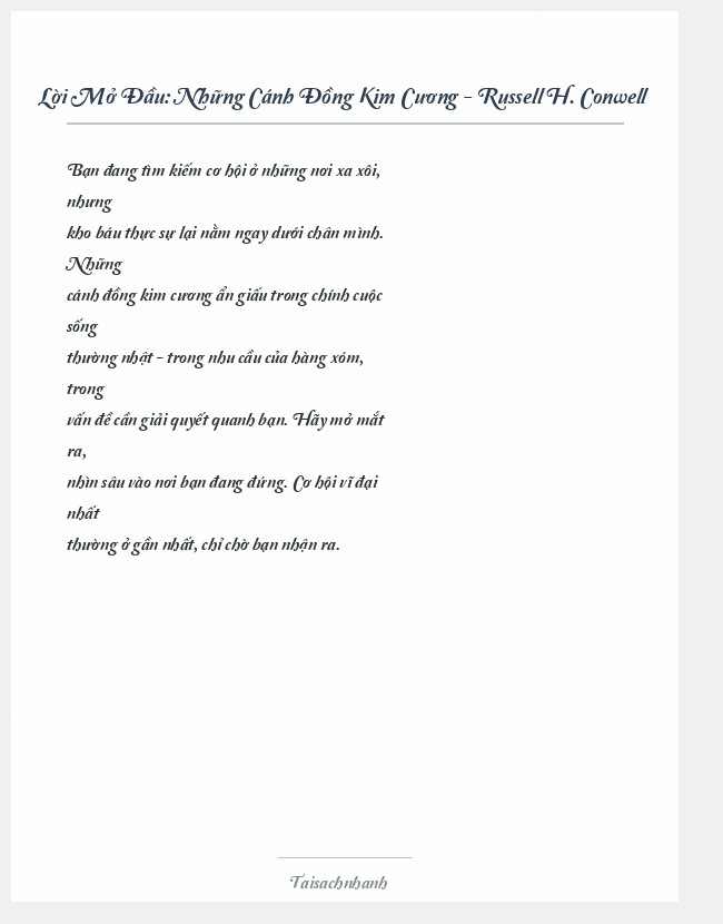 Trích đoạn Những Cánh Đồng Kim Cương - Russell H. Conwell