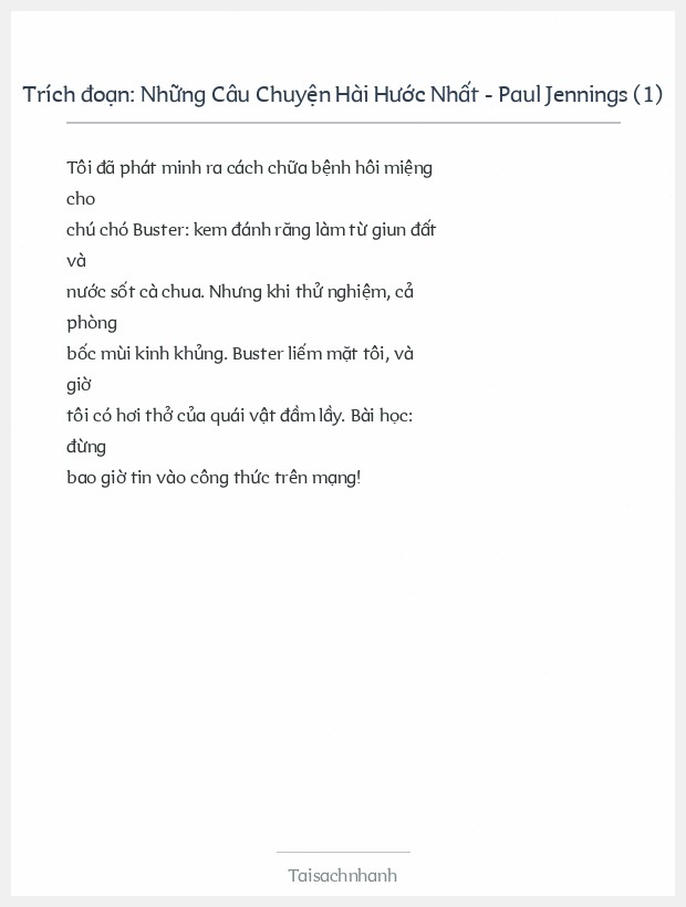 Trích đoạn Những Câu Chuyện Hài Hước Nhất - Paul Jennings (1)
