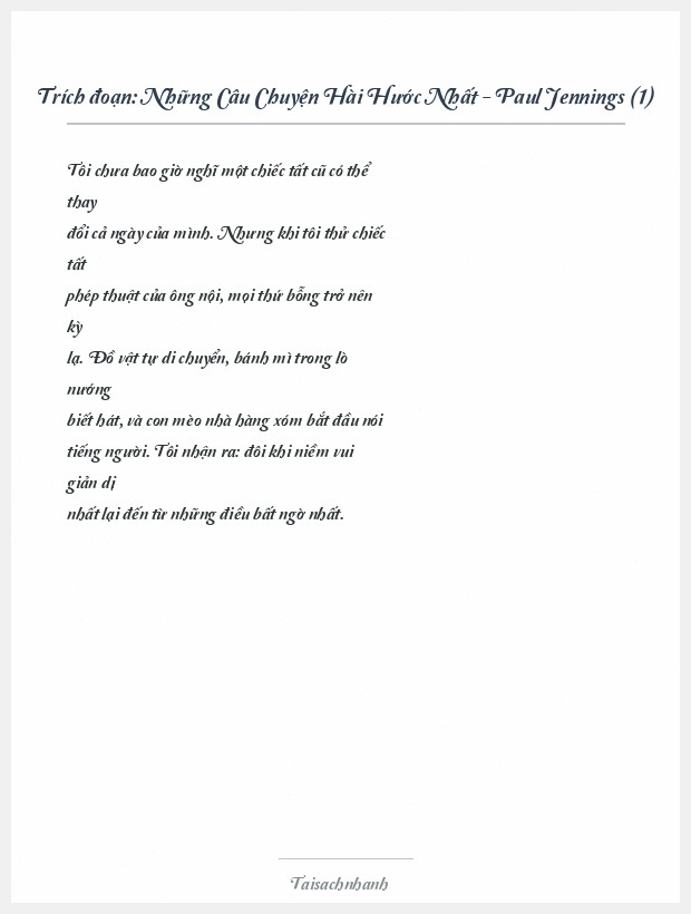 Trích đoạn Những Câu Chuyện Hài Hước Nhất - Paul Jennings (1)