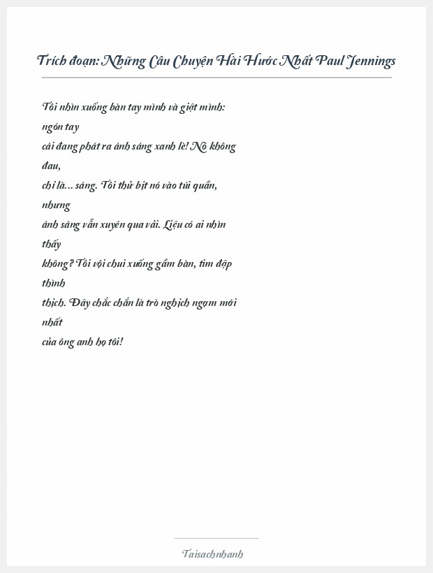 Trích đoạn Những Câu Chuyện Hài Hước Nhất Paul Jennings