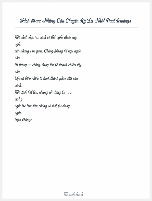 Trích đoạn Những Câu Chuyện Kỳ Lạ Nhất Paul Jennings