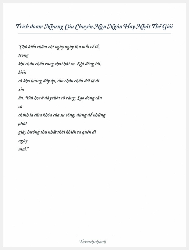 Trích đoạn Những Câu Chuyện Ngụ Ngôn Hay Nhất Thế Giới