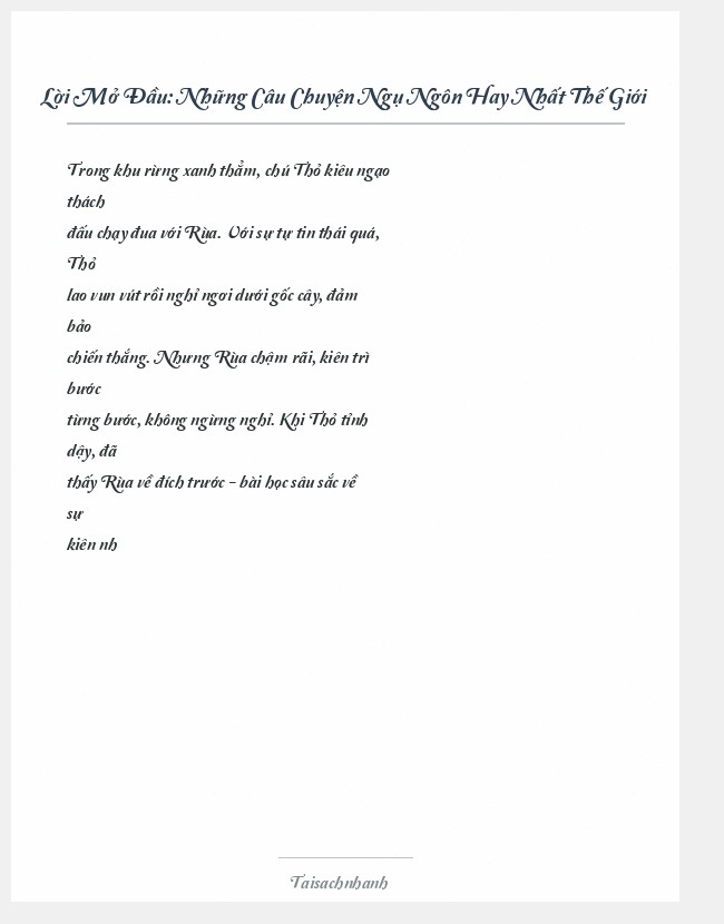 Trích đoạn Những Câu Chuyện Ngụ Ngôn Hay Nhất Thế Giới