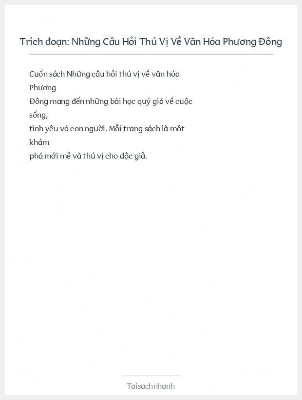 Trích đoạn Những Câu Hỏi Thú Vị Về Văn Hóa Phương Đông