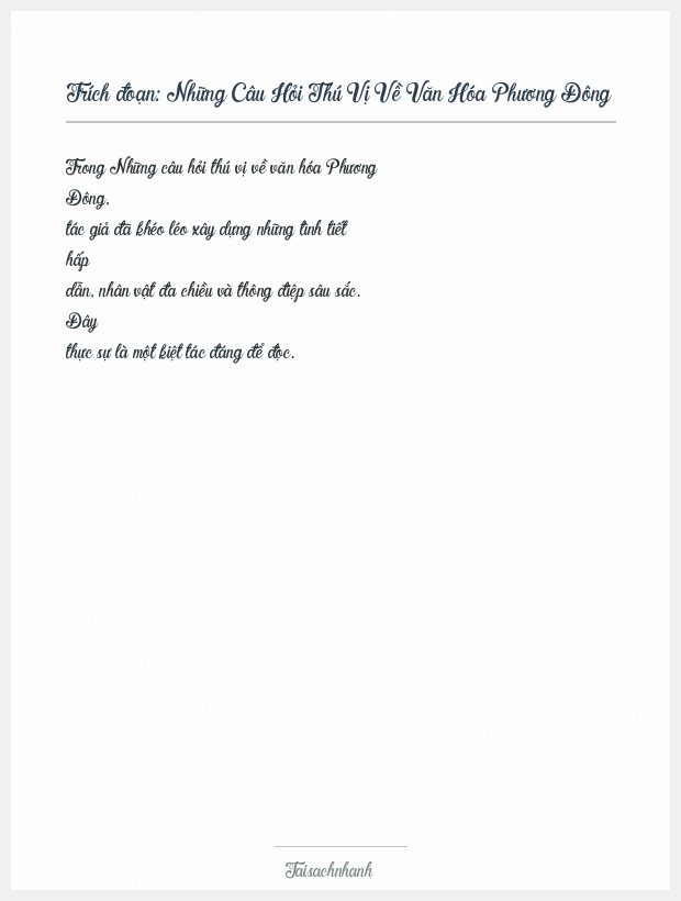 Trích đoạn Những Câu Hỏi Thú Vị Về Văn Hóa Phương Đông