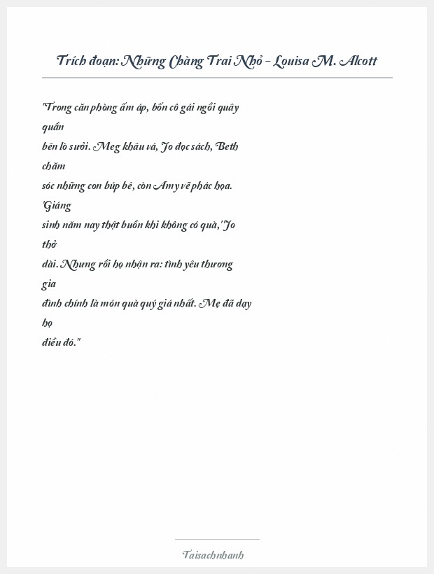 Trích đoạn Những Chàng Trai Nhỏ - Louisa M. Alcott