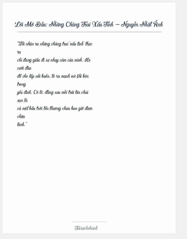Trích đoạn Những Chàng Trai Xấu Tính - Nguyễn Nhật Ánh