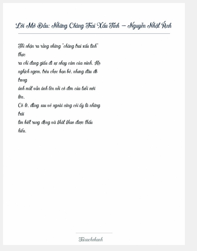 Trích đoạn Những Chàng Trai Xấu Tính - Nguyễn Nhật Ánh