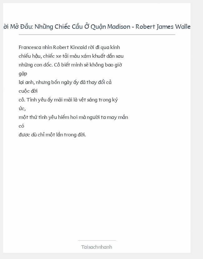 Trích đoạn Những Chiếc Cầu Ở Quận Madison - Robert James Waller
