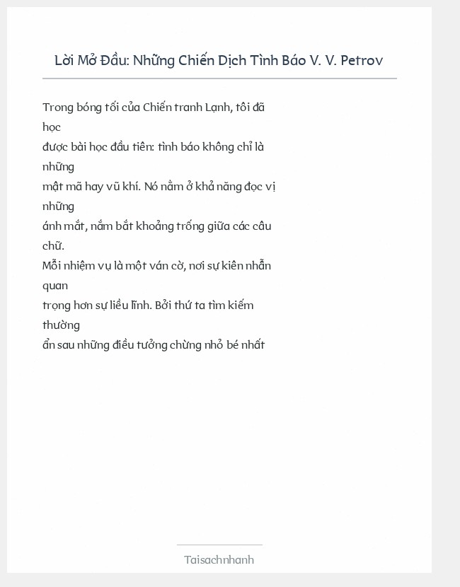Trích đoạn Những Chiến Dịch Tình Báo V. V. Petrov
