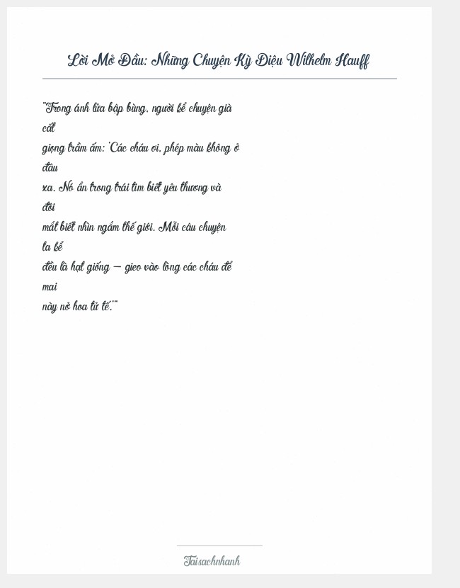 Trích đoạn Những Chuyện Kỳ Diệu Wilhelm Hauff