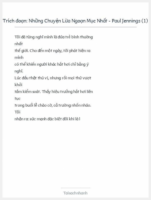 Trích đoạn Những Chuyện Lừa Ngoạn Mục Nhất - Paul Jennings (1)