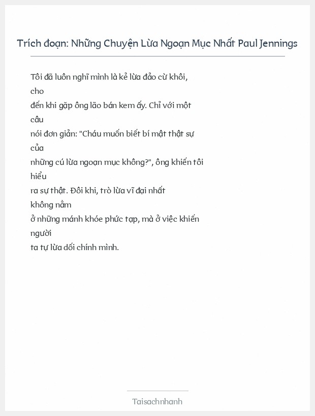 Trích đoạn Những Chuyện Lừa Ngoạn Mục Nhất Paul Jennings