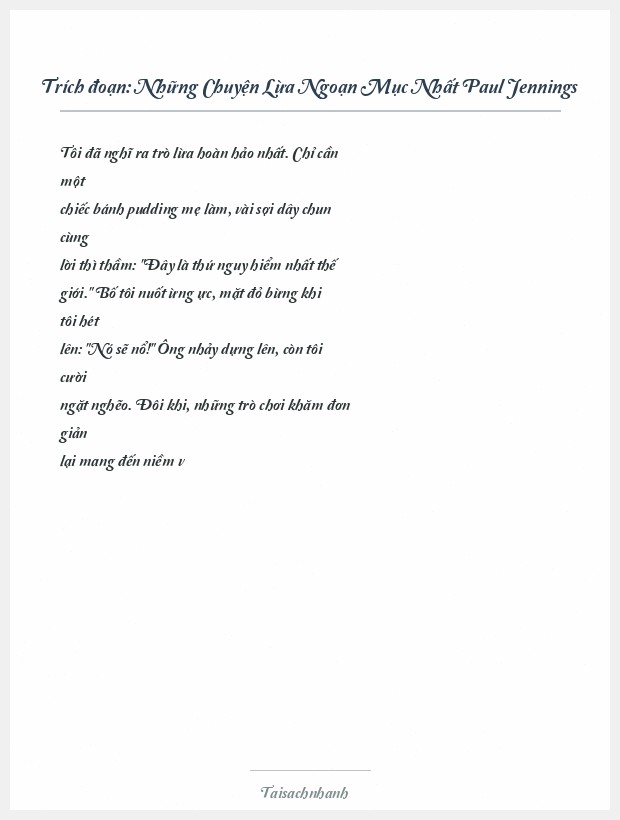 Trích đoạn Những Chuyện Lừa Ngoạn Mục Nhất Paul Jennings
