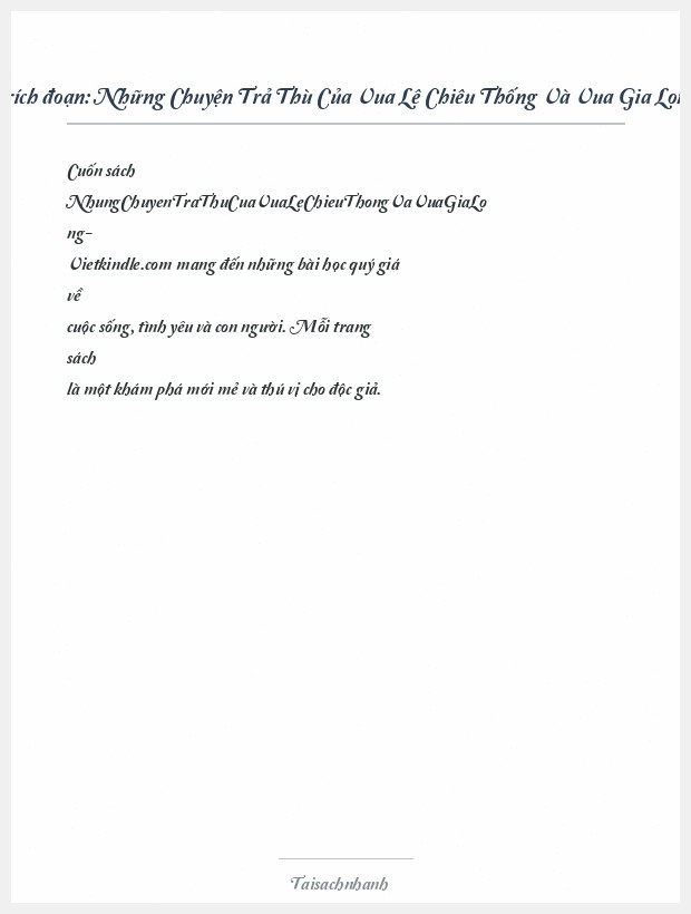 Trích đoạn Những Chuyện Trả Thù Của Vua Lê Chiêu Thống Và Vua Gia Long