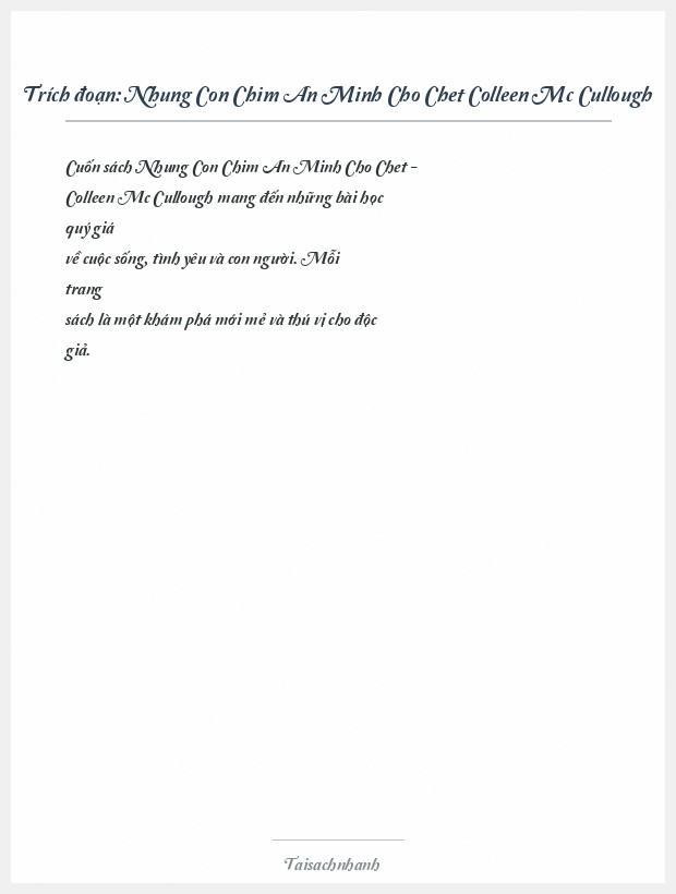 Trích đoạn Nhung Con Chim An Minh Cho Chet Colleen Mc Cullough